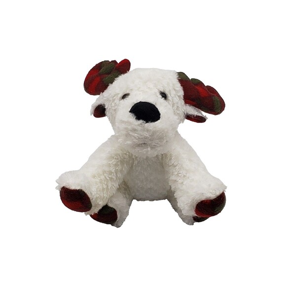 White Holiday Christmas Moose Stuffed Animal with Red Plaid Antlers Plush - Picture 1 of 6